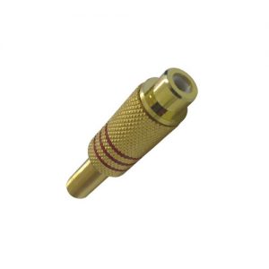 Plug RCA Fêmea Metálico Dourado Mola 6mm Vermelho